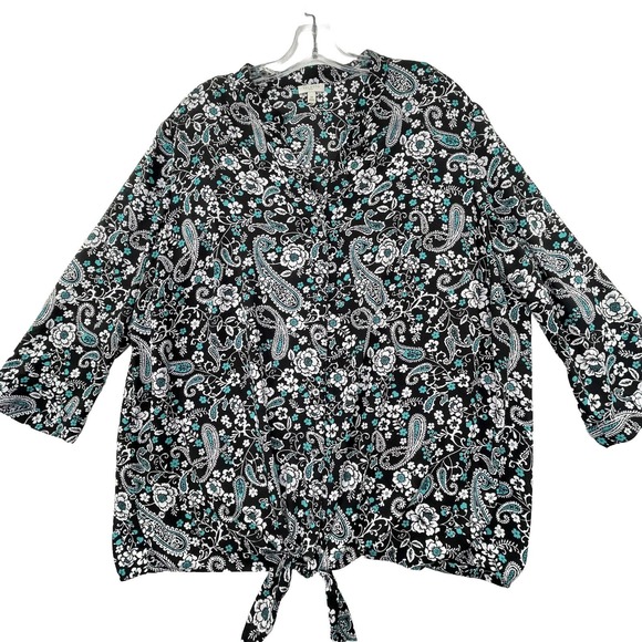 Talbots Womens Plus Size 2X Printed Lightweight Polyester 3/4 Sleeve Blouse Top - Picture 1 of 15